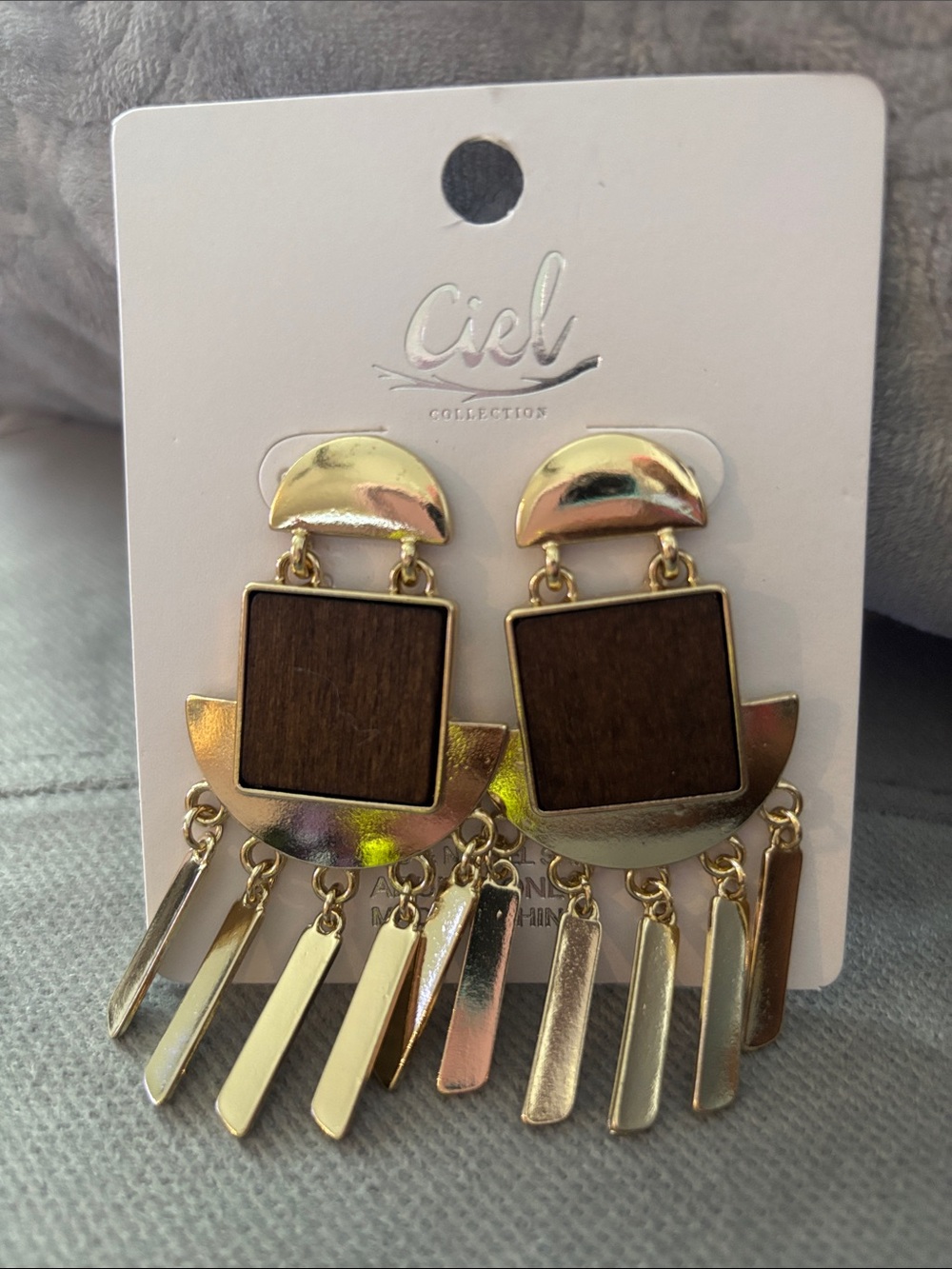Macy's Gold-Tone Wood Fringe Geometric Drop Earrings
